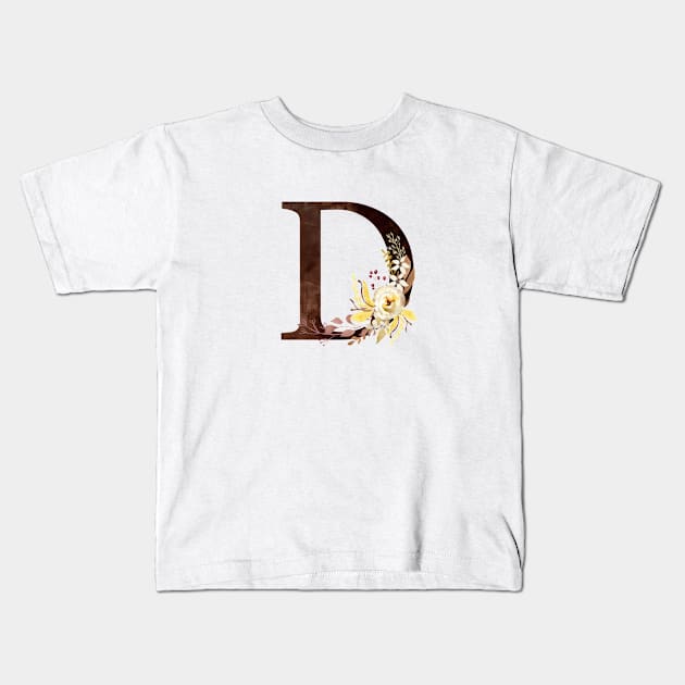 Floral Monogram D Lovely Autumn Foliage Kids T-Shirt by floralmonogram